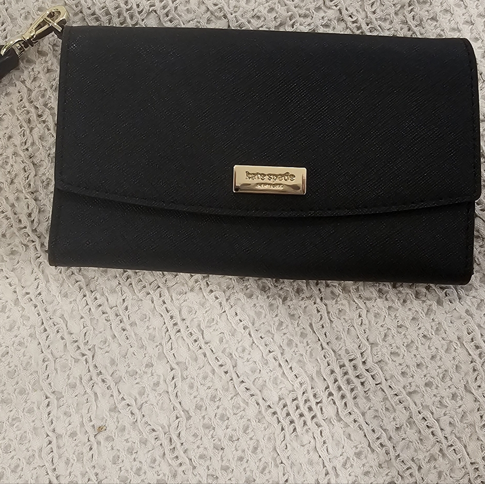 Kate Spade Black Wristlet Clutch with Gold Accents